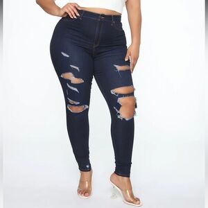 Fashion Nova Flex Game Strong Distressed High Rise Skinny Jeans - Dark Wash